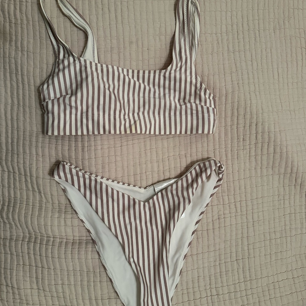 H&M Brown & White Striped Bikini Set